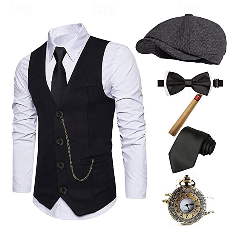 Velký Gatsby Gentleman Gangster Retro Řvoucí 20s 20. léta 20. století Úbory Kamizelka Panamský klobouk Sada příslušenství Pánské Kostým Retro Kostýmová hra Maturitní ples Festival Nákrčník Vánoce 2025 - $44.99 –P17