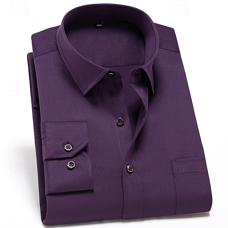Hombre Camisa para Vestido Camisa sin planchar Resistente al agua Plano Diario Exterior Azul Marino Manga Larga Cuello Verano Primavera Ropa 2026 - $28.99 –P4