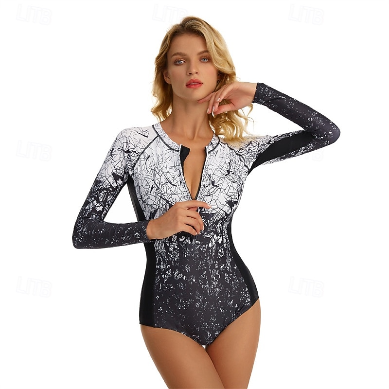 Mujer Camiseta Protección Solar Surf Traje de baño Impreso Cremallera delantera Licra Protección solar UV UPF50+ Secado rápido Manga Larga Body Traje de baño Surf Playa Deportes acuáticos Verano 2026 - $31.99 –P2
