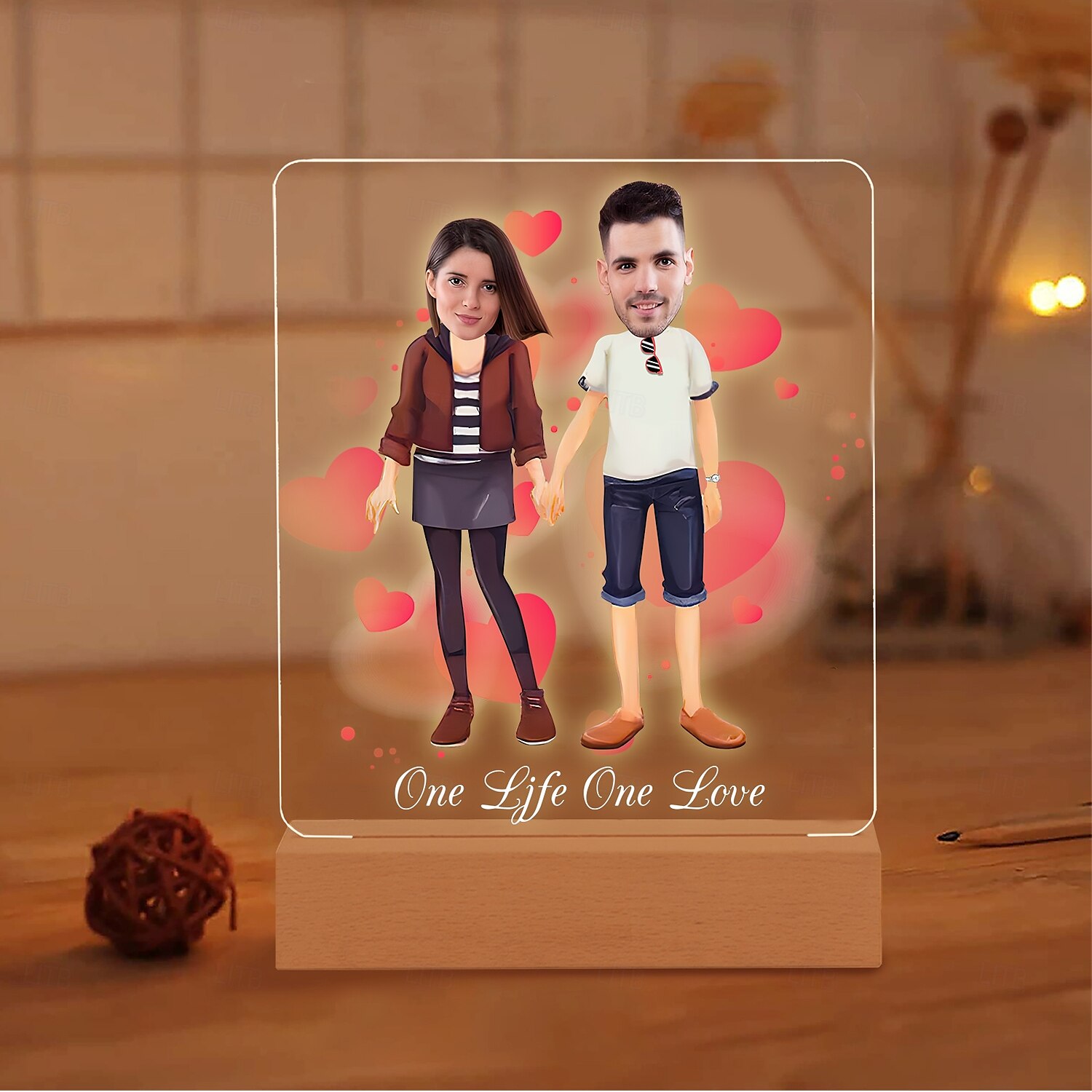 Personalized Acrylic Night Light - Customized Couple Holding Hands Design with Big Head Photos Perfect Gift for Lovers Wedding Anniversary 1pc 2025 - $24.99 –P6