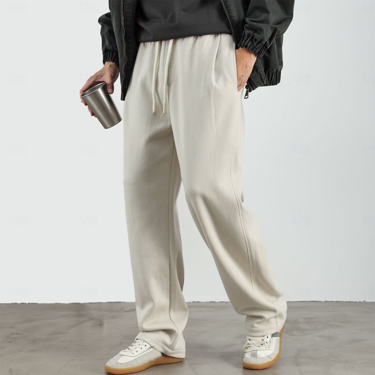 Herre Atletisk bukser Aktive bukser Aktiv Joggere Helfarge Full lengde utendørs Feriereise Hjem Sport Mote Navyblå Beige Mikroelastisk 2025 - $26.99 –P1