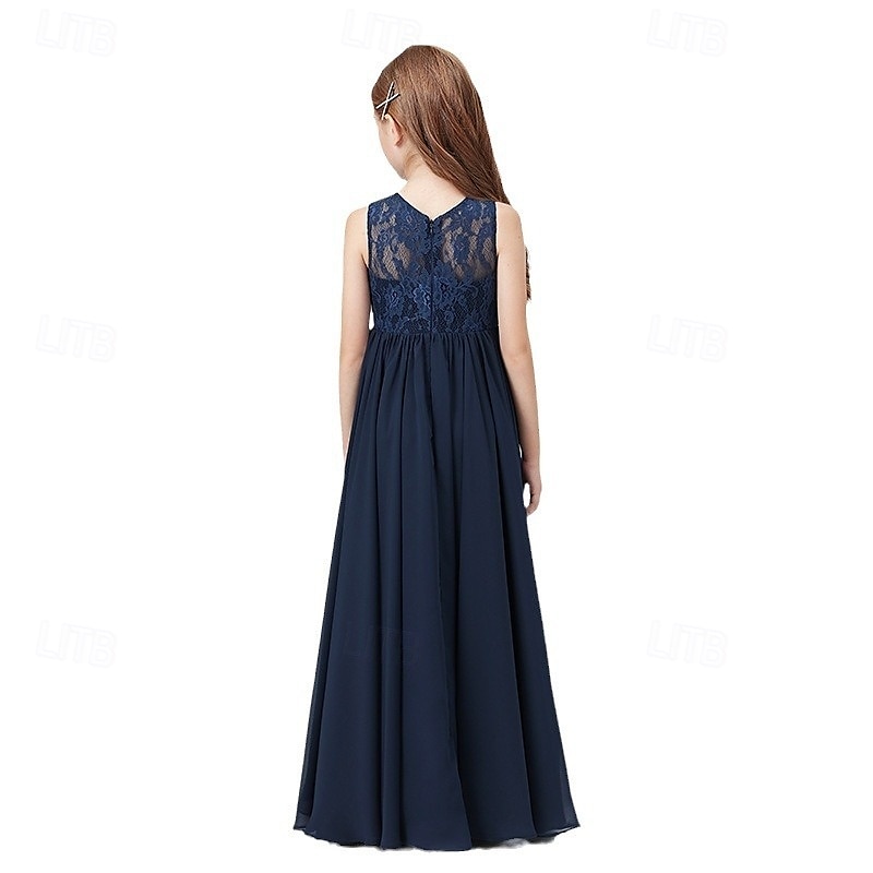 Kids Girls' Flower Girl Dress Party Dress Solid Color Sleeveless Performance Wedding Party Mesh Princess Sweet Mesh Mid-Calf Sheath Dress Tulle Dress Summer Spring Fall 2-12 Years 4-13 Years Navy Blue 2025 - $55.99 –P5