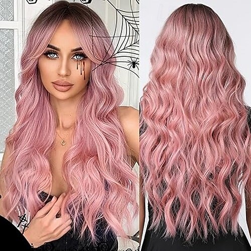 parrucche per donne parrucche lunghe e ondulate con frangia spessa capelli ricci onde sintetiche fibra resistente al calore uso quotidiano per feste del 2025 a $19.99 –P2