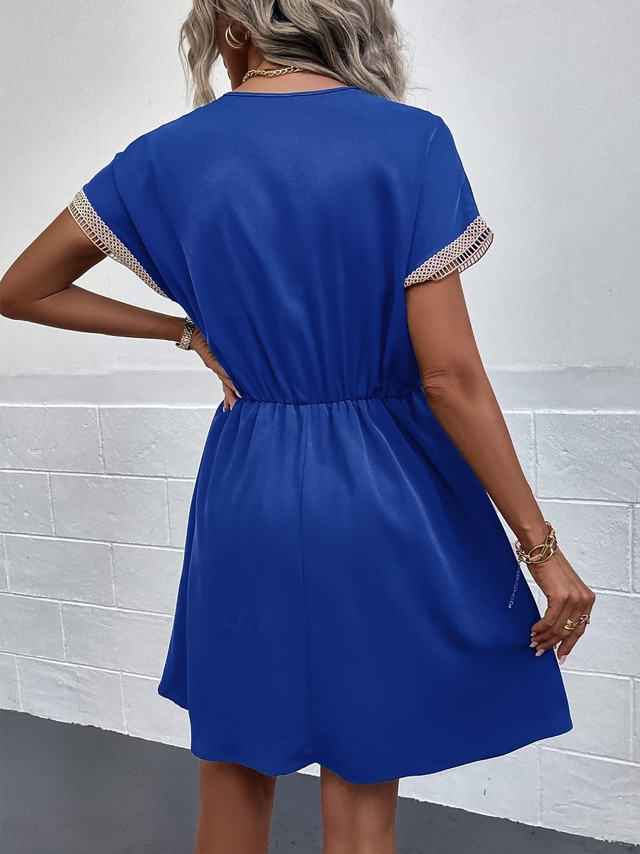 Dames Mini-jurk Casual jurk A lijn jurk Stijlvol Basic Casual Vakantie Dagelijks Normale pasvorm Effen Korte mouw V-hals Wijn blauw Zomer Lente 2025 - $36.99 –P2