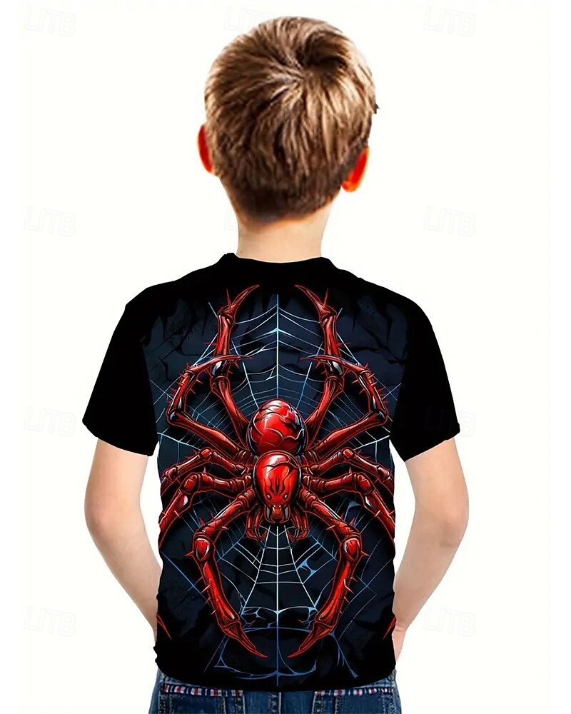 Poikien 3D Kuvitettu SPIDER T-paita Lyhythihainen Kesä Kevät Muoti Perus Lapset 4-12 vuotta Tiukka pyöreä kaula-aukko ulko- Kausaliteetti Päivittäin Normaali 2025 - $11.99 –P2