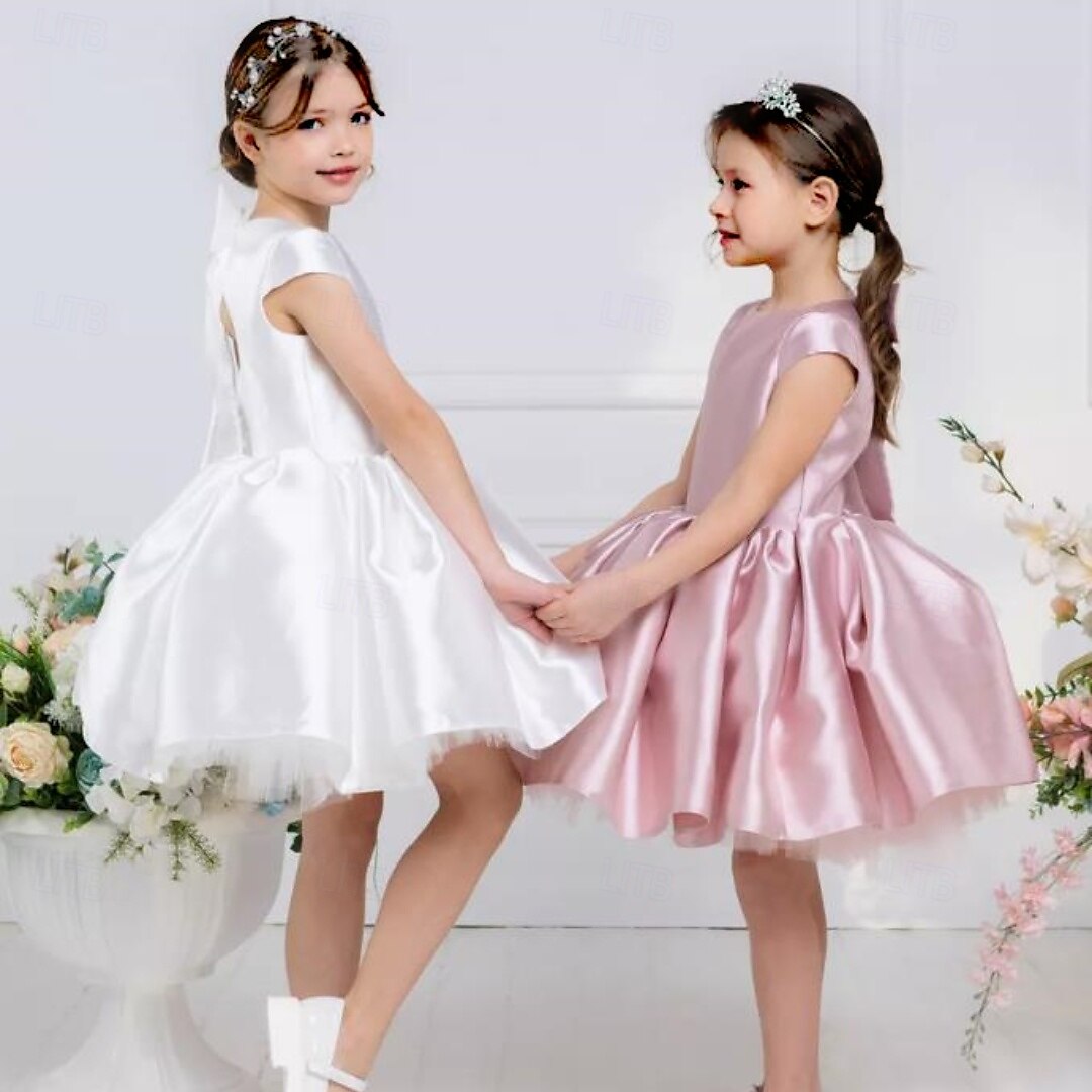 kinderkleidung Mädchen Blumenmädchen Kleid Kleid für die Erstkommunion Party Kleid Feste Farbe Ärmellos Leistung Hochzeit Party Gitter Prinzessin Süß Gitter Mitte der Wade Etuikleid Tüll-Kleid Sommer 2025 - $79.99 –P20