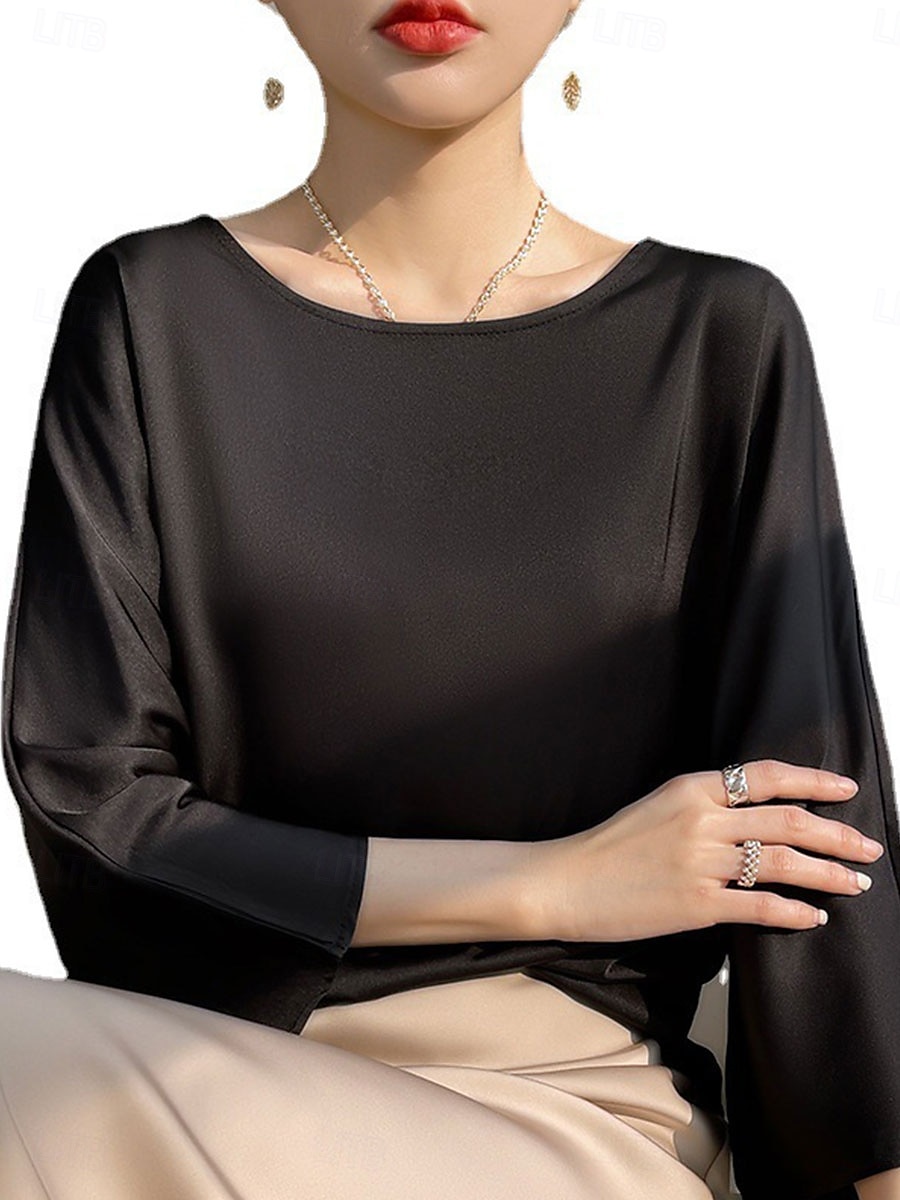Dámské Halenka Pevná barva Elegantní stylové 3/4 délka rukávu Tričkový Běžné topy Dovolená Párty Práce Černá Vodní modrá Khaki Jaro Podzim 2025 - $27.99 –P3