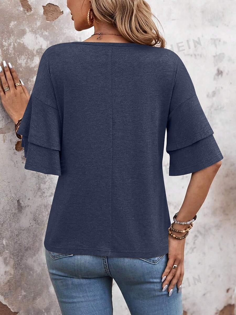 Dame T skjorte عادي Mote Moderne Fritid 3/4 ermer V-hals Vanlige topper Daglig Helg Drapering Rosa Navyblå Kakifarget Sommer Vår 2025 - $29.99 –P9