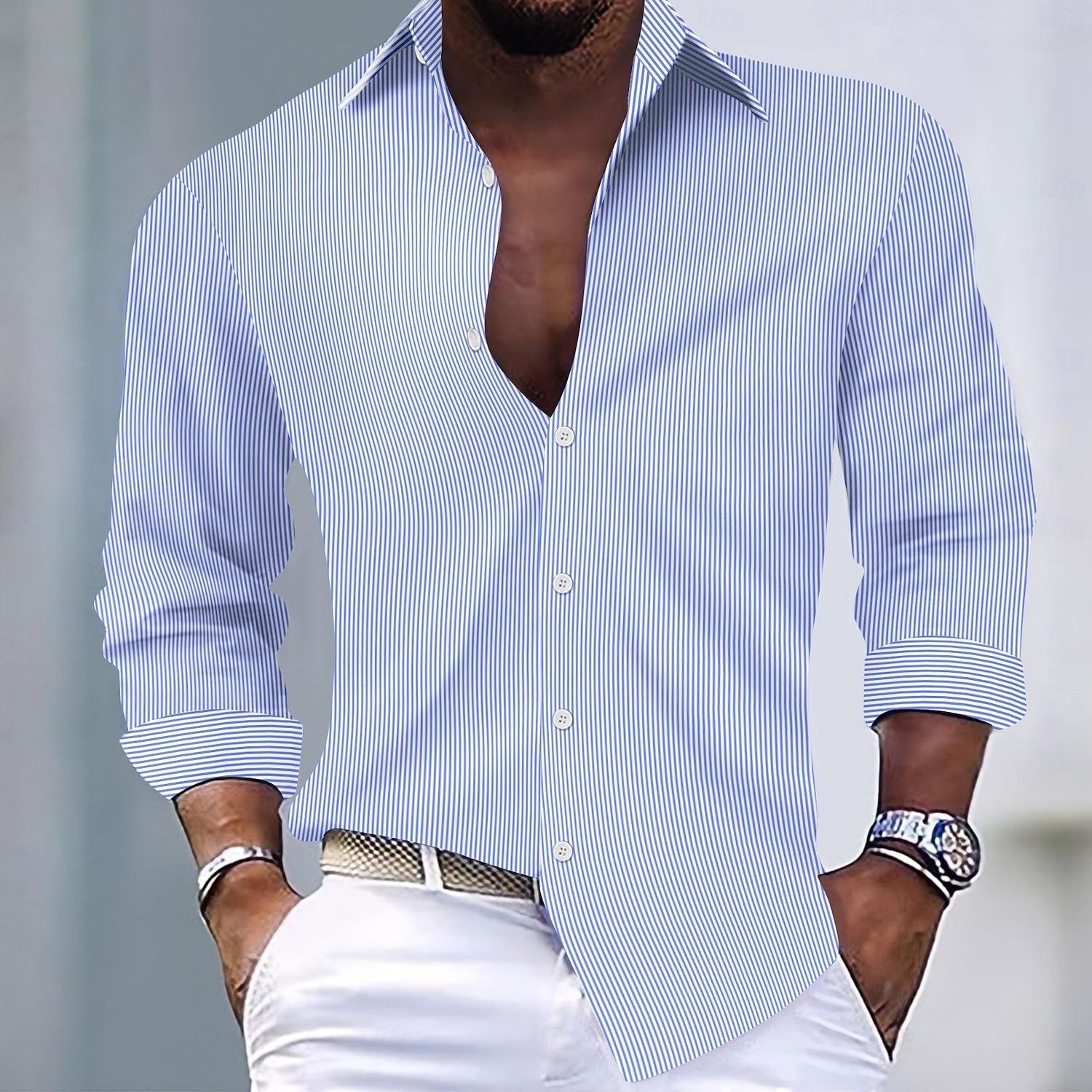 Per uomo Camicia Camicia estiva Maglietta informale Camicia a righe Camicia con bottoni Nero Verde chiaro Rosa Rosso Blu reale Manica lunga Banda Colletto Da mare Giornaliero Abbigliamento Di del 2025 a $23.99 –P1