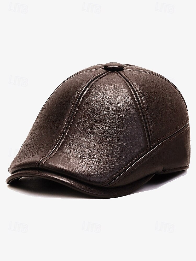 Herren-Baskenmütze aus Kunstleder mit Ohrenklappen – stylische Wintermütze mit Ohrenschutz für die Freizeit und Outdoor-Aktivitäten 2025 - $14.99 –P8