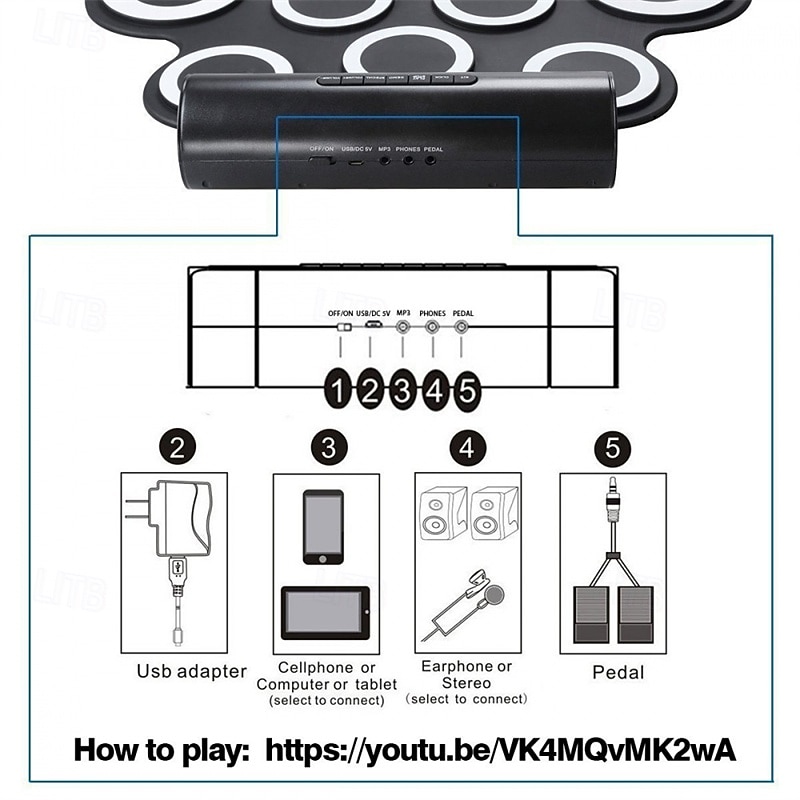 Portable Electronic Drum Kit Mini USB Interface Kids Silicon Foldable Electronic Roll up Digital Drum Pad Kit with Drum Stick Foot Switch Pedal 2025 - $64.99 –P6