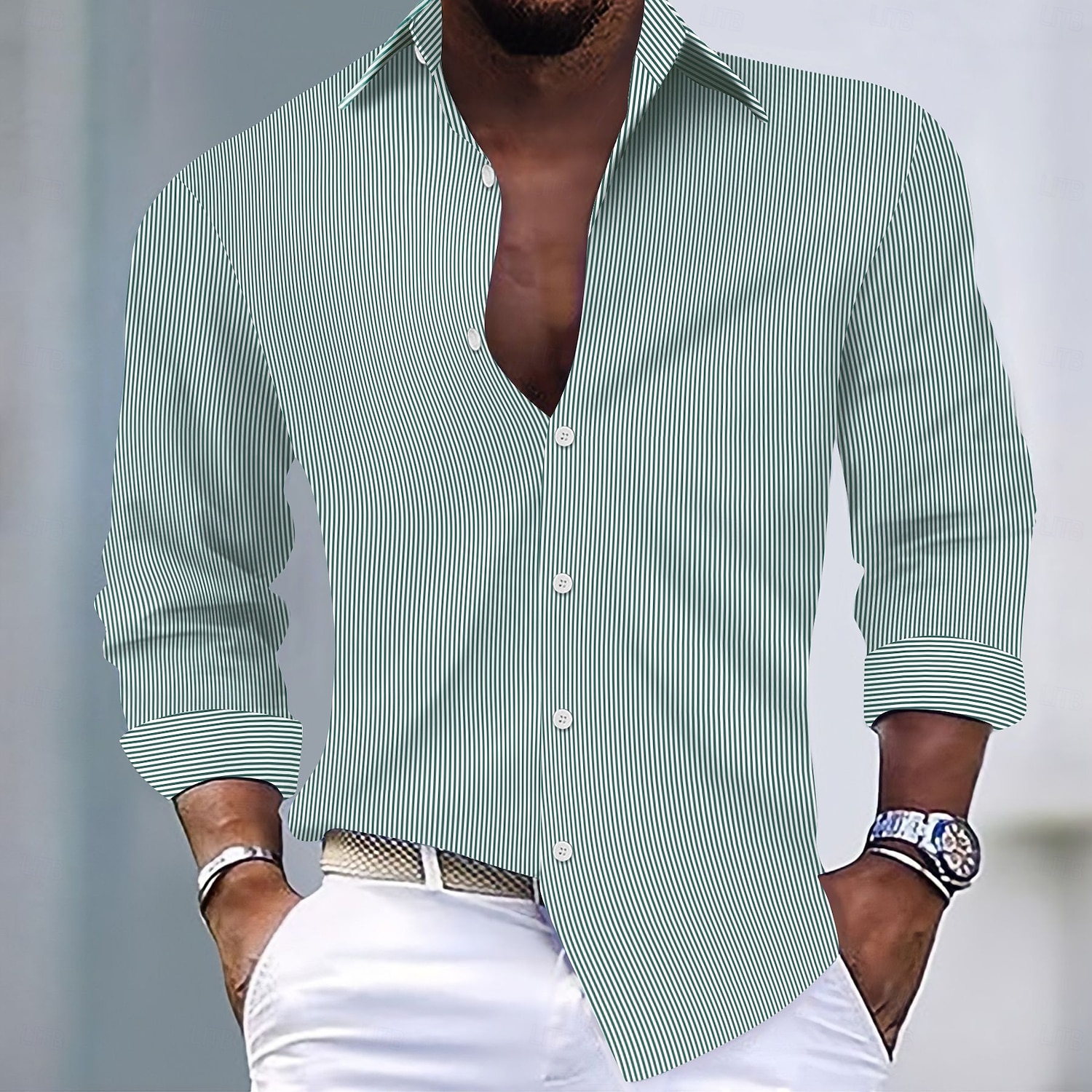 Per uomo Camicia Camicia estiva Maglietta informale Camicia a righe Camicia con bottoni Nero Verde chiaro Rosa Rosso Blu reale Manica lunga Banda Colletto Da mare Giornaliero Abbigliamento Di del 2025 a $23.99 –P7