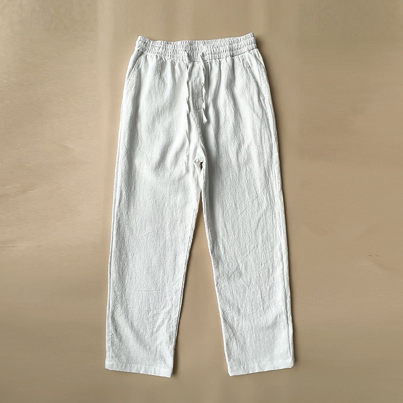 Herr Linne Byxor Långbyxor Sommarbyxor Casual byxor Snörning Elastisk midja Rakt ben Slät Komfort Andningsfunktion Ankellång Ledigt Dagligen Helgdag Mode Klassisk Stil Svart Vit 2025 - $20.99 –P5