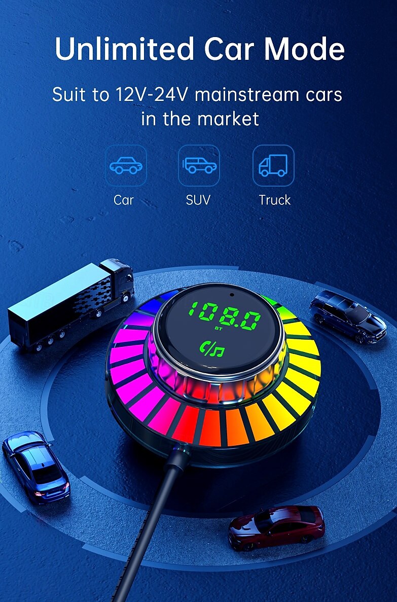 2025年 急速充電カーチャージャー、Bluetooth MP3プレーヤー、ロスレス音楽、電圧表示、音声コントロール、眩しい光の効果  コレクション – $43.99 –P6