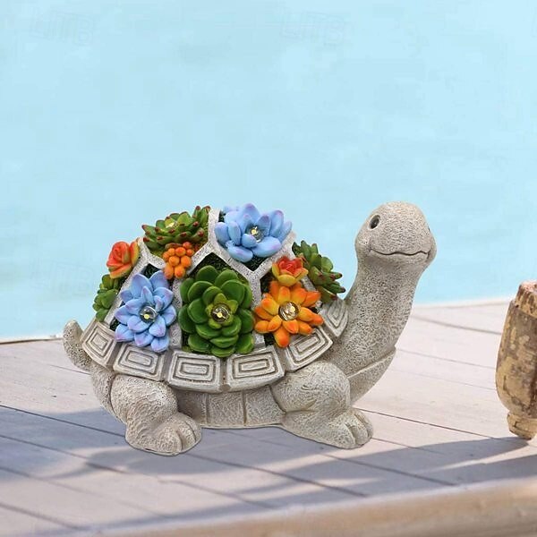 solar skilpadde statue lys - utendørs hage ornament med saftige led lys for uteplass, balkong, hage, plen dekor - unik innflyttingsgave 2025 - $81.99 –P4