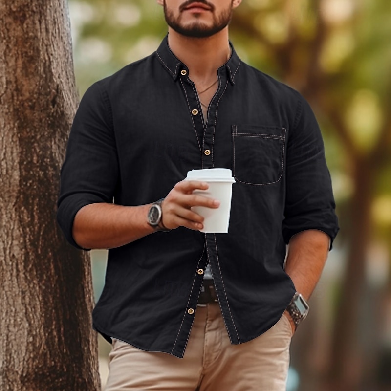 Herren Hemd Chambray-Hemd Calico-Hemd Lässiges Hemd Knopfhemd Denim Blue Schwarz Dunkel Blau Dunkelblau Langarm Glatt Kragen Urlaub Täglich Bekleidung Modisch Brautkleider schlicht 2025 - $29.99 –P2