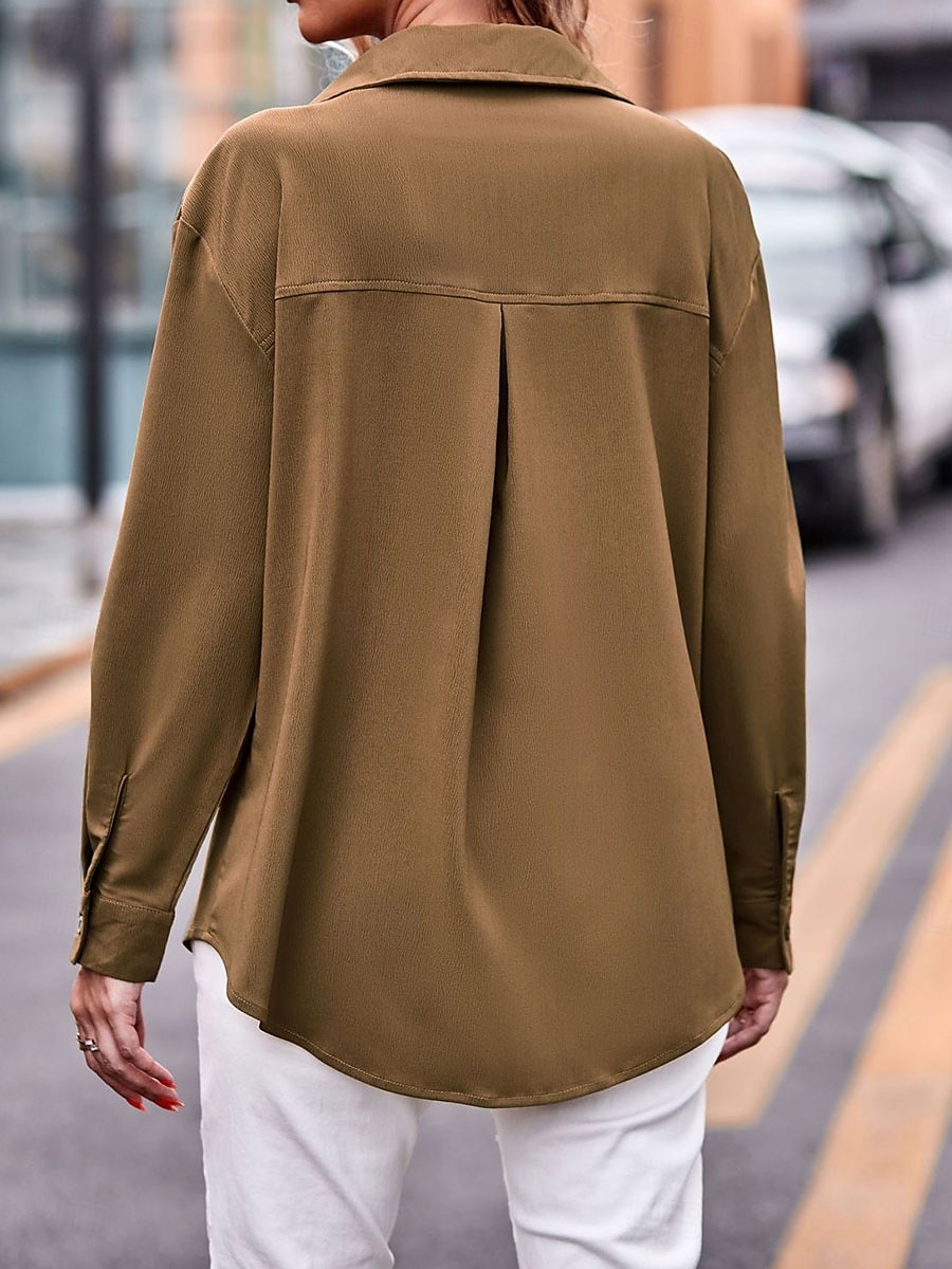 Dames Overhemd Effen Kleur Stijlvol Casual Lange mouw Overhemdkraag Normale tops Feest Werk Dagelijks Zak Leger Groen Rood Kameel Lente Herfst Winter 2025 - $24.99 –P9