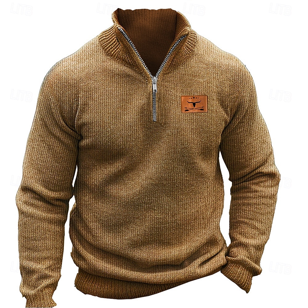 Herren Pullover Zip Pullover Reißverschluss Polo-Pullover Reißverschlusskragen Retro Vintage Brautkleider schlicht Party-Abendgarderobe Täglich Bestickt Gestrickt Warm Langarm Herbst Winter Schwarz 2025 - $37.99 –P2