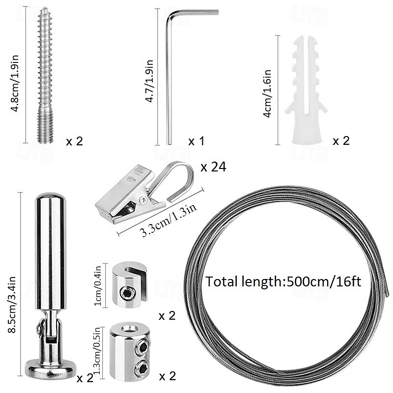 Adjustable Indoor Outdoor Wire Curtain Rod Room Divider Hanging System with 24 Clips Wire Hanging System For Tapestry Clothesline Clothes Hanger Craft Art Decoration on Walls 2026 - $32.99 –P6