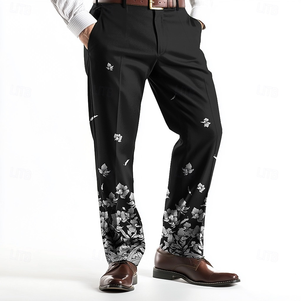 Voor heren Bloemenprint Broek Pakken Medium Taille Zakelijk informeel Bruiloft Feestdagen Vaderdagcadeaus Platte voorkant Broek met rechte pijpen Zomer Lente Herfst 3D-afdrukken Zwart Wijn blauw 2026 - $31.99 –P2