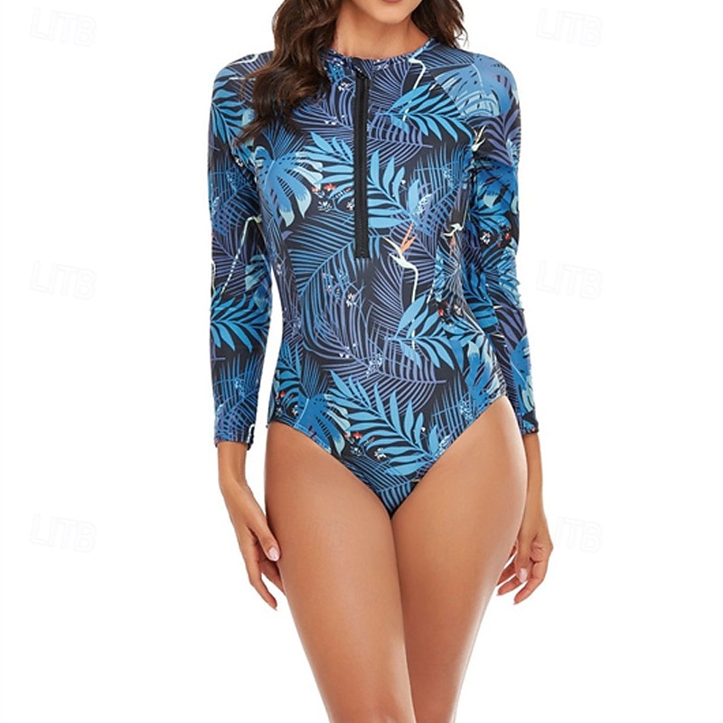 Γυναικεία Προστατευτικά Μαγιό Άνθινο Εκτυπωμένο Μποστινό Φερμουάρ Γρήγορο Στέγνωμα Ελαφρύ Αναπνέει Μακρυμάνικο Κορμάκι Μαγιό Σέρφινγκ Παραλία Θαλάσσια Σπορ Καλοκαίρι 2026 - $22.99 –P2