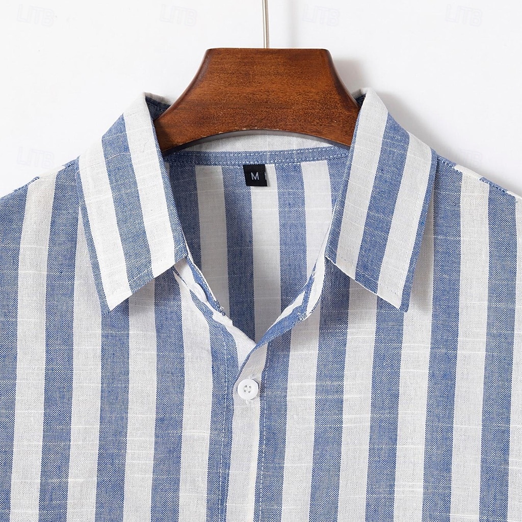 Per uomo Camicia camicia di lino Camicia in lino e cotone Camicia estiva Camicie A strisce Attività commerciale Casual / quotidiano Giallo Rosa Blu marino Verde Manica lunga Collo ripiegabile del 2025 a $26.99 –P8