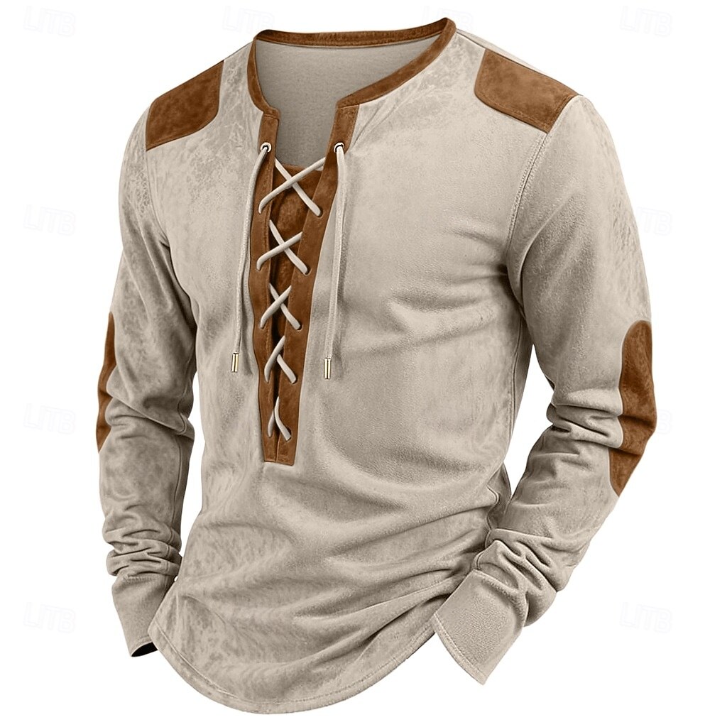 Hombre Camiseta con diseño de gofre Camiseta Camisa henley gofrada Manga Larga cuello con cordones Otoño Color sólido Tradicional / Retro Casual Retazos Bolsillo Exterior Hogar Deporte Rojo Azul 2025 - $30.99 –P3