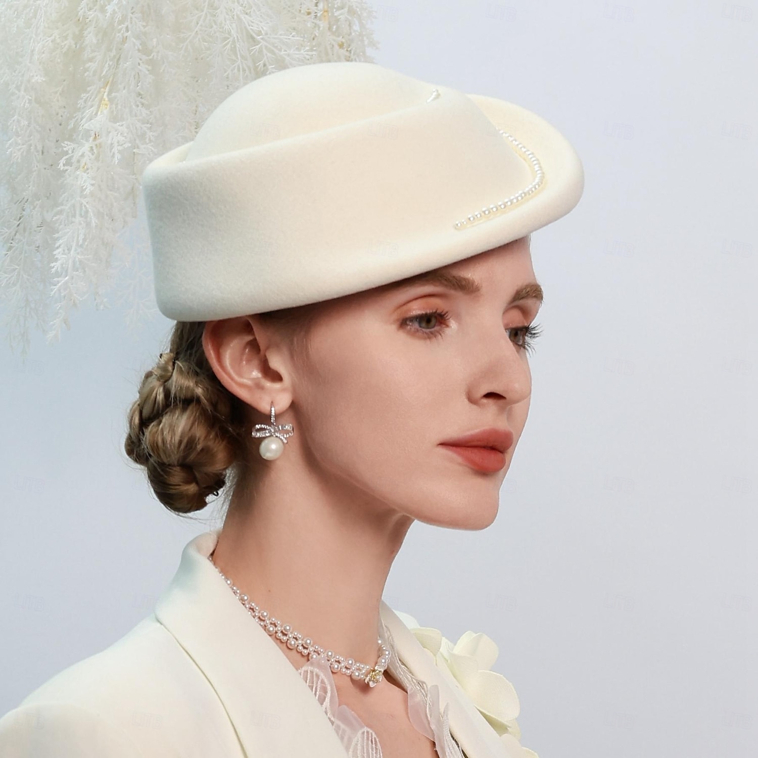 hatter 100% ull beret lue bryllup teselskap elegant bryllup med perle ren farge hodeplagg hodeplagg 2025 - $50.99 –P6