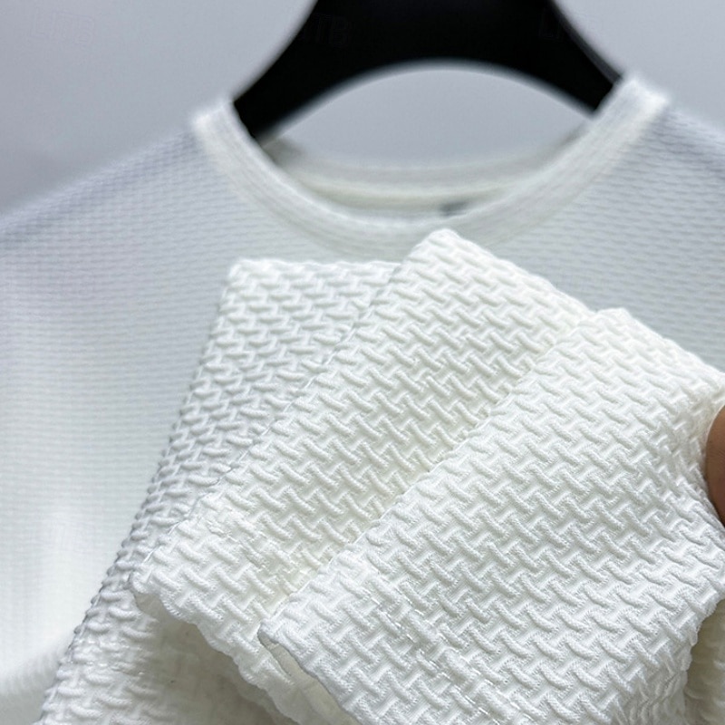 Men's Waffle Tee Cool Shirt Tee Top Short Sleeve Crew Neck Summer Striped Vintage Fashion Crewneck Work Office / Career Casual Black White Navy Blue Top Tee for Men 2026 - $13.49 –P4