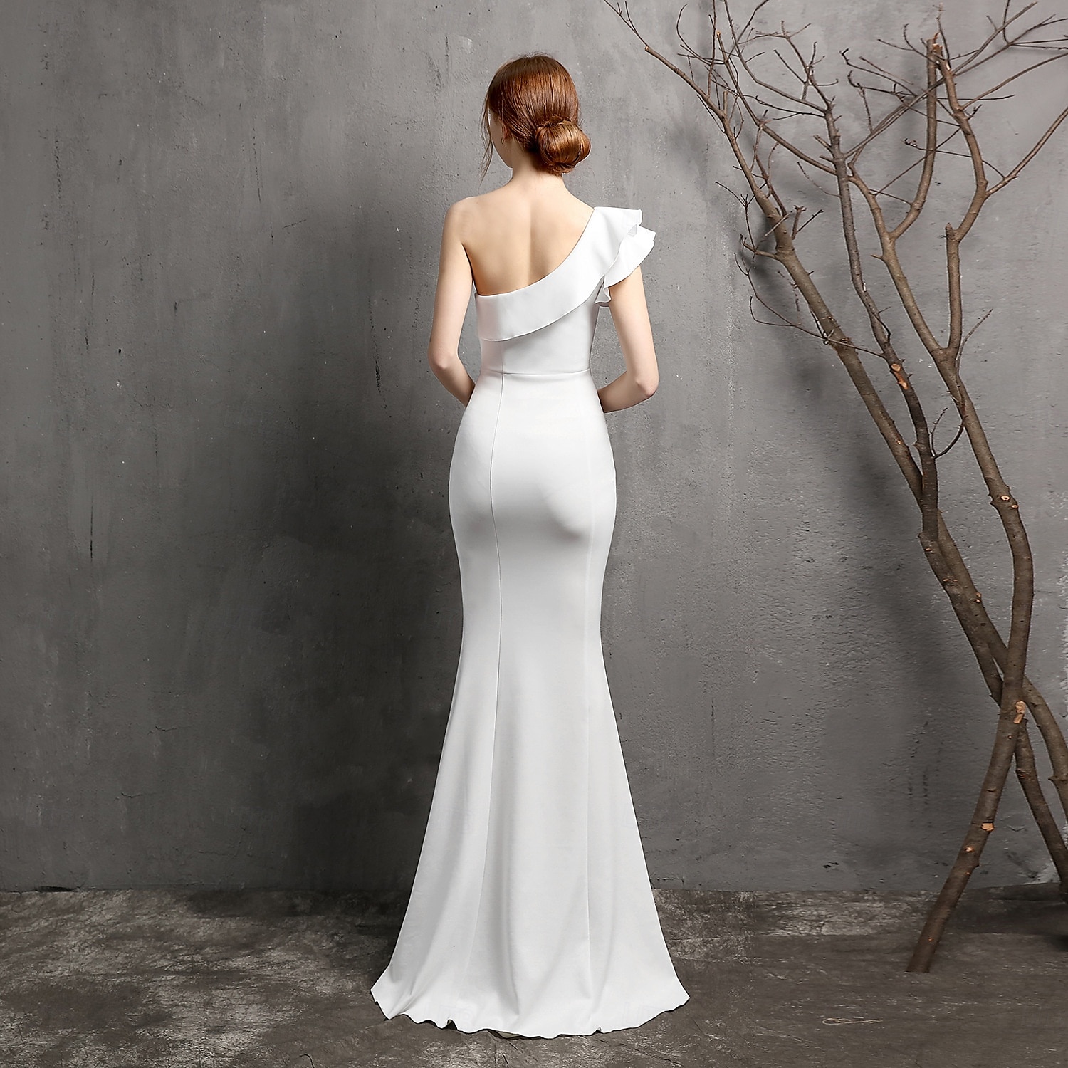 Mermaid / Trumpet Evening Gown Elegant Dress Formal Wedding Floor Length Sleeveless One Shoulder Stretch Crepe with Pearls Ruffles 2025 2025 - $104.99 –P5