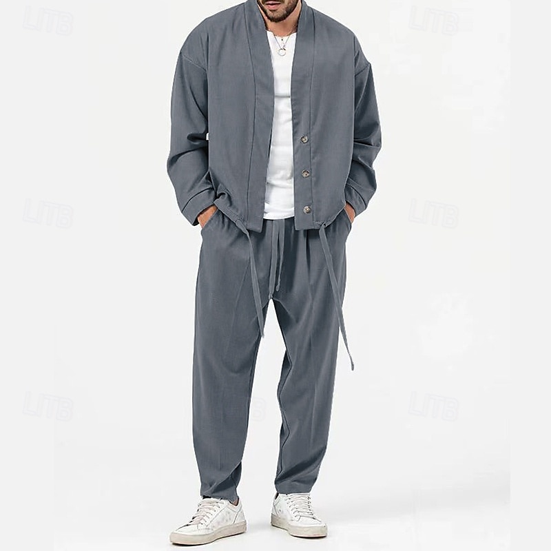 Herren 2 Stück Hemden-Set Passende Sets Lässiges Hemd Grün Hellgrau Grau Langarm Glatt Täglich Ausgehen Bekleidung Modisch Brautkleider schlicht 2025 - $45.99 –P4