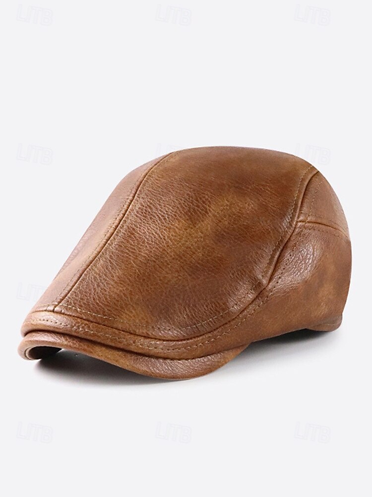 Stylish Brown Faux Leather Flat Cap with Vintage Finish | Perfect for Casual and Dressy Occasions 2025 - $19.99 –P4