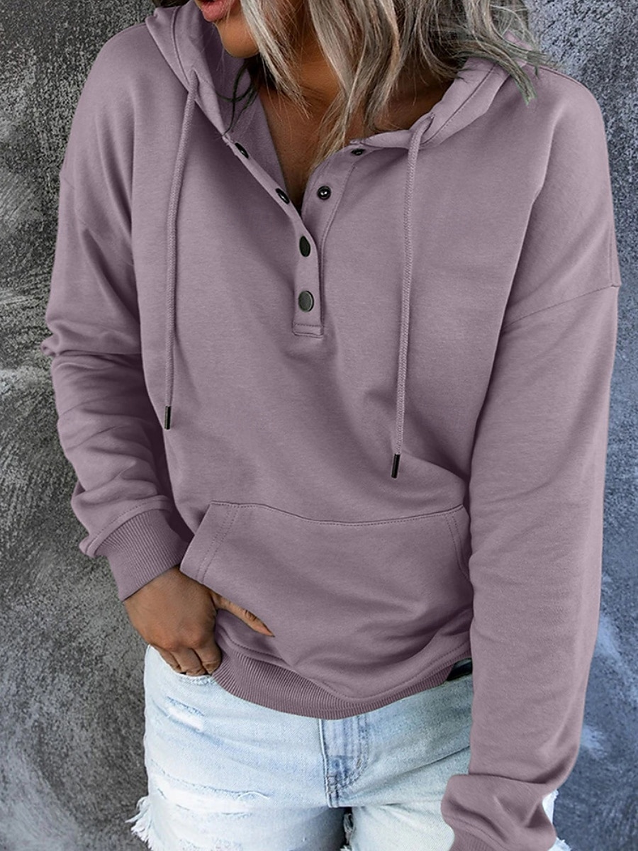 Mujer Casual Manga Larga Sudadera Tops regulares Calle Uso Diario Retazos Botones Negro Vino Morado Otoño Invierno 2025 - $38.99 –P11