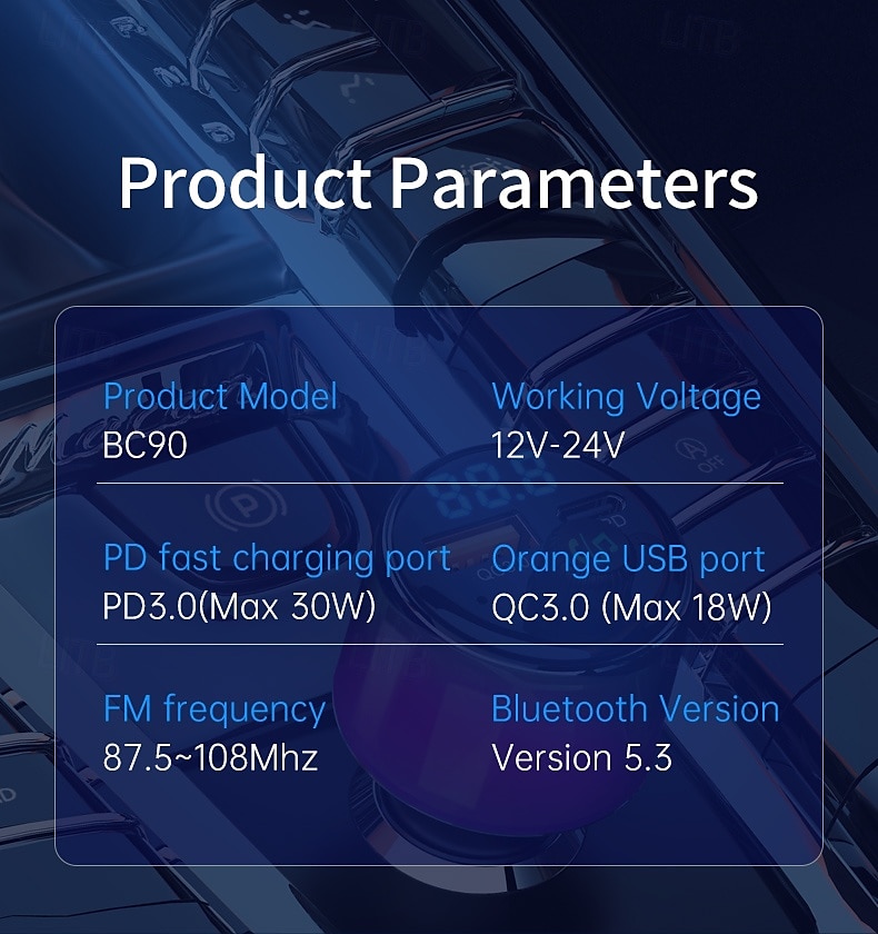 2025年 車用 Bluetooth 5.3 FM トランスミッター PD 30W + QC 3.0 デュアルポート 高速カーチャージャー ワイヤレス FM ラジオ Bluetooth カーアダプター ハンズフリー通話機能付き  コレクション – $38.99 –P13