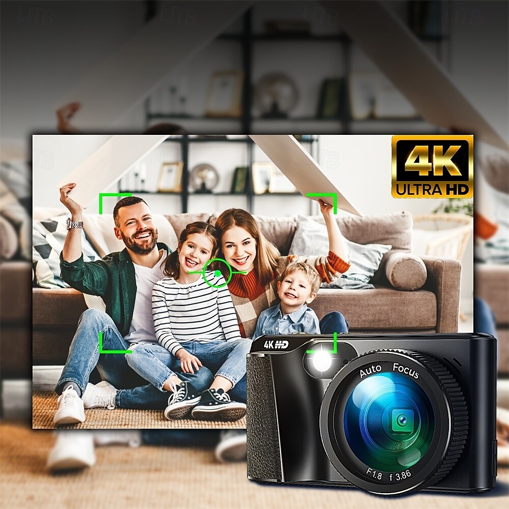 Цифровая камера 4K с видео 48 Мп, автофокусом, защитой от сотрясений, 3 кадра в секунду, вспышкой экрана, 18-кратным зумом - портативная дорожная видеокамера с картой памяти 32 ГБ 2025 - $137.99 –P1
