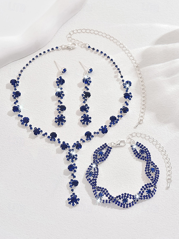 elegant rhinestone smykkesett for kvinner, inkluderer kjede, øredobber og armbånd, perfekt for bryllup, fester og formelle begivenheter 2025 - $14.99 –P2