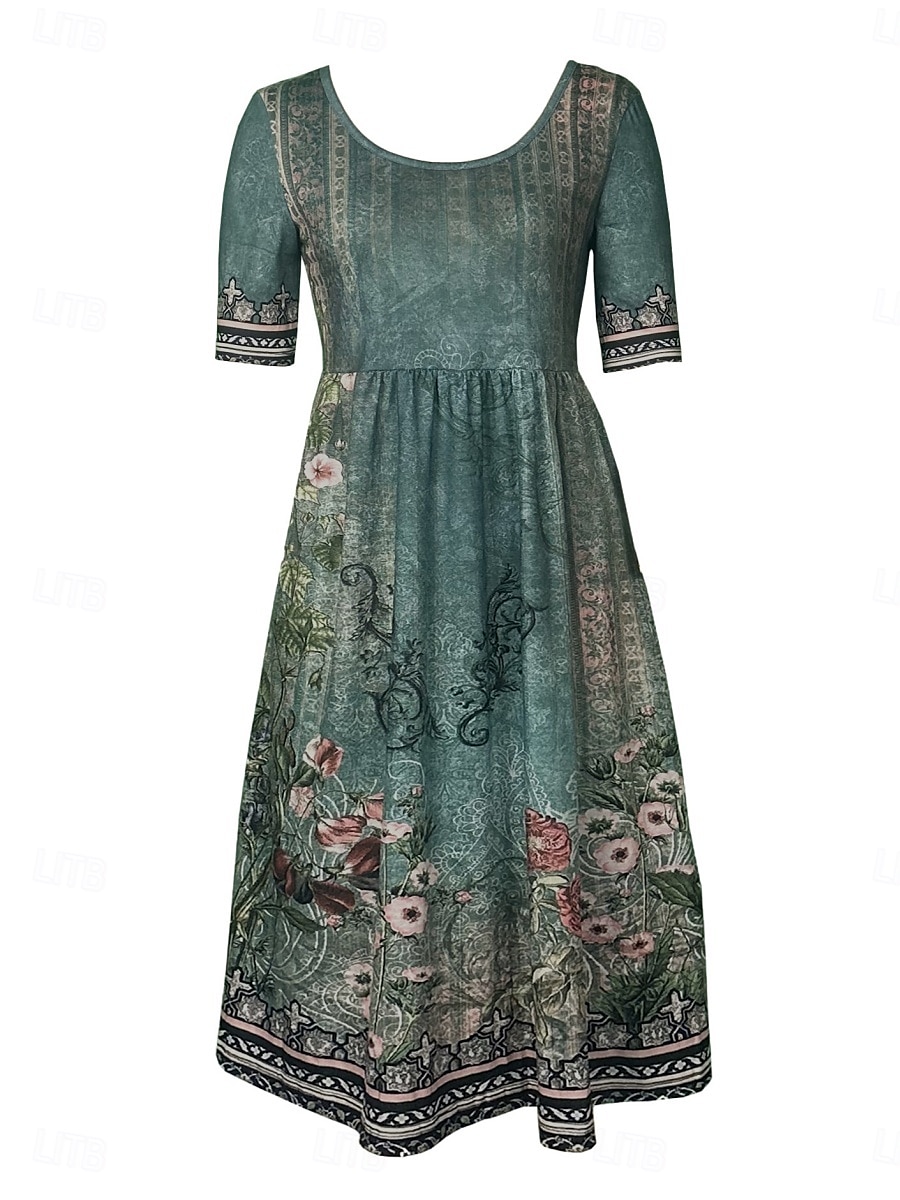 Femme Robe Maxi Robe casual Robe Évasée Robe Trapèze robe boheme Décontractées du quotidien Standard Floral Manche Courte Col V Noir Rouge bleu marine Bleu Roi Eté Printemps Automne de 2025 ? $30.99 –P4
