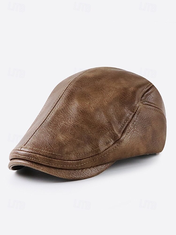 Stylish Brown Faux Leather Flat Cap with Vintage Finish | Perfect for Casual and Dressy Occasions 2025 - $19.99 –P10