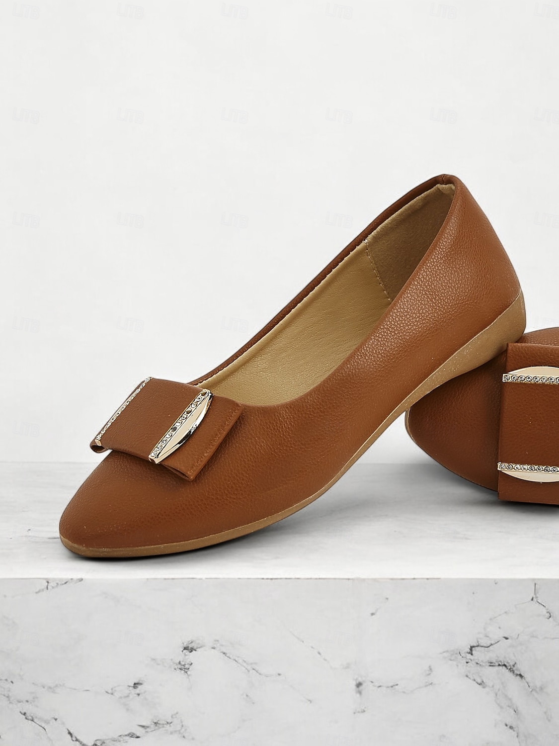 Women's Brown Faux Leather Pointed-Toe Flats with Bow and Rhinestone Detailing - Casual and Office Wear Shoes 2025 - $19.99 –P4