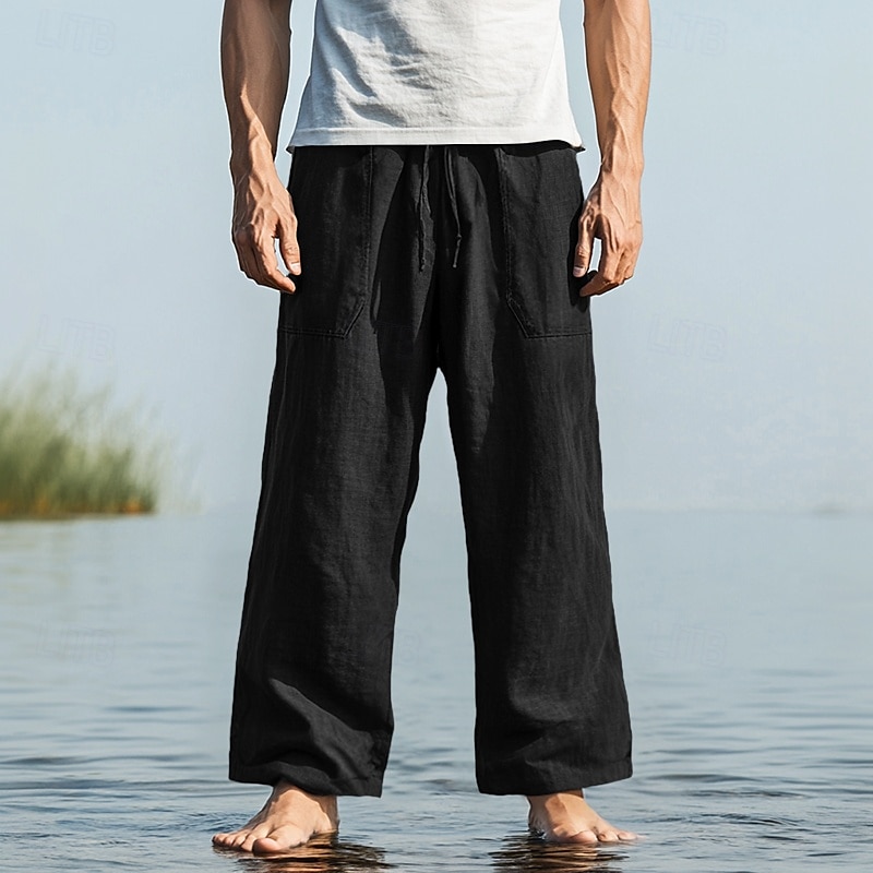 Homens Calças Calça verão Calças largas Calças de praia Calça casual Com Cordão Bolso frontal Perna reta Tecido Conforto Macio Comprimento total Ioga Feriado Praia Moda Havaiana Preto Branco de 2025 por $22.99 –P9