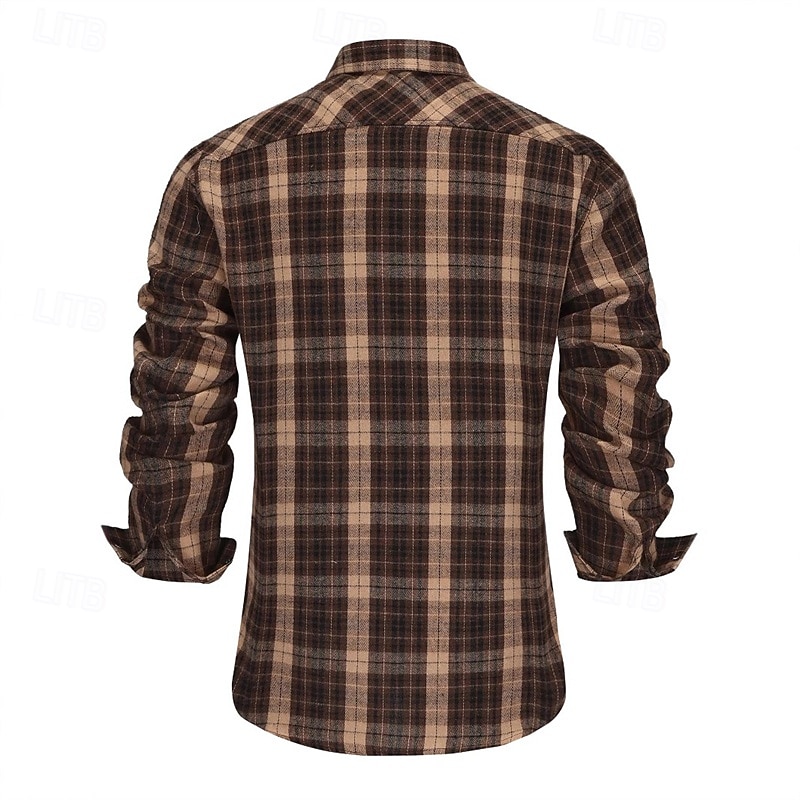 Herren Hemd Sommerhemd Freizeithemd Strandhemd Knopfhemd Karierte Hemden Kaffee Langarm Karomuster Revers Urlaub Hawaiianisch Button-Down Bekleidung Mode Lässig Bequem 2025 - $25.99 –P2