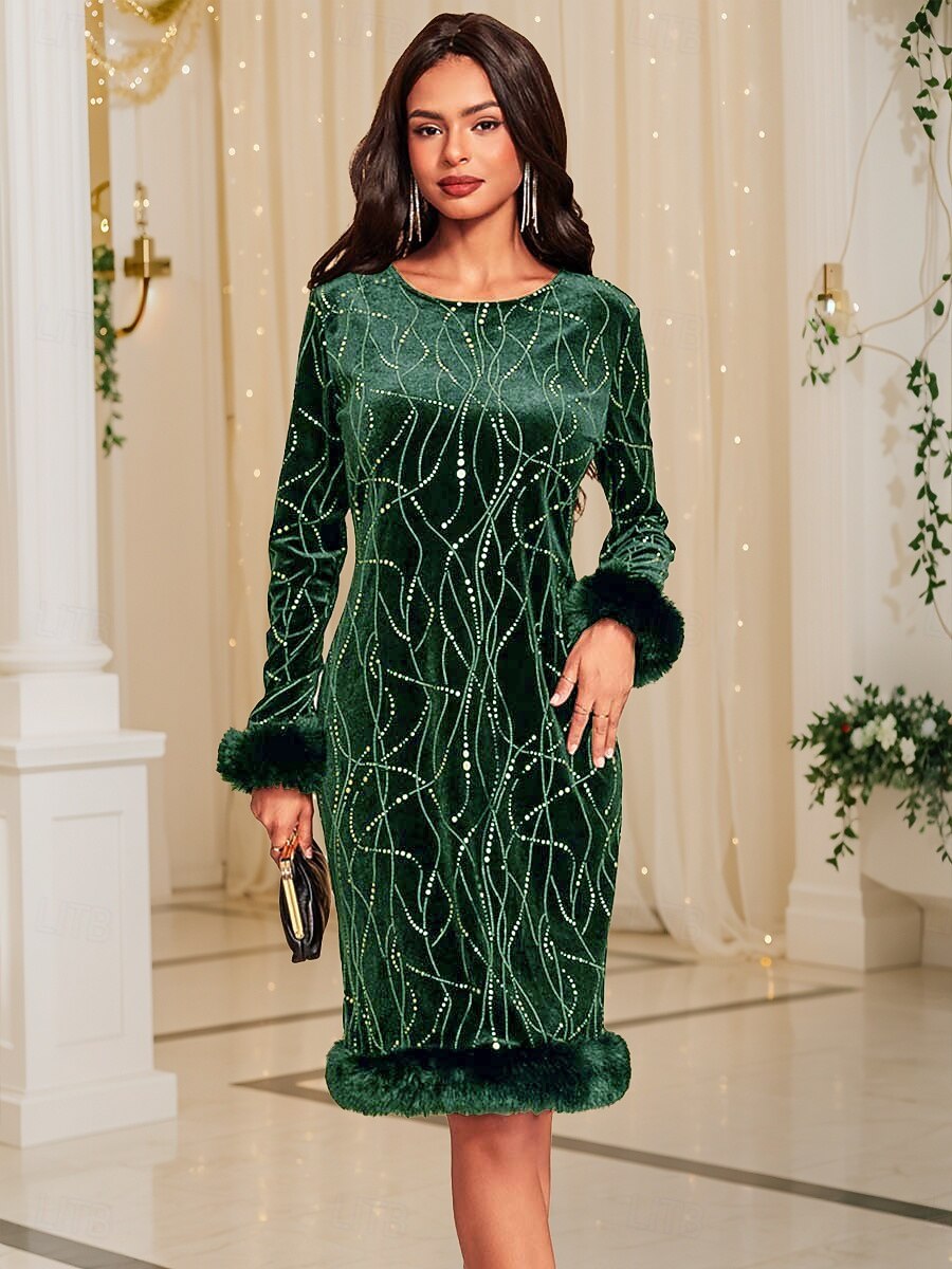 Women's Holiday Dress Long Sleeve Geometric Glitter Pattern Faux Fur Trim Elegant Winter Party Black Regular Fit Various Sizes 2026 - CAD $76.99 Women's Holiday Dress Long Sleeve Geometric Glitter Pattern Faux Fur Trim Elegant Winter Party Black Regular Fit Various Sizes 2026 - CAD $76.99