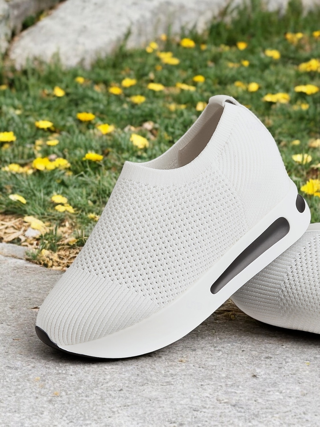 hvite slip-on-strikkede joggesko for kvinner med pustende mesh og skjult hæl - lette fritidssko for turgåing og hverdagsbruk 2025 - $29.99 –P6