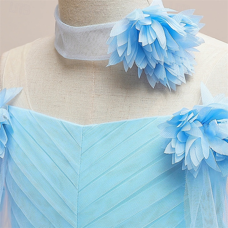 Flower Girl Dress Kid's Girls' Princess Dress Performance Wedding Party Elegant Beautiful Mesh Solid Color Sleeveless Crew Neck Light Pink White 4 years+ 2025 - GBP £37 –P2