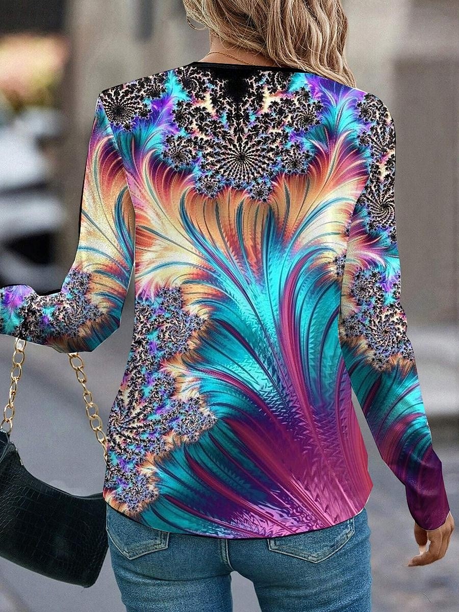 Pentru femei Tricou Grafic Casual Manșon Lung Gât crestat Topuri obișnuite Zilnic Imprimeu Albastru piscină Primăvară Toamnă 2025 - $24.99 –P3