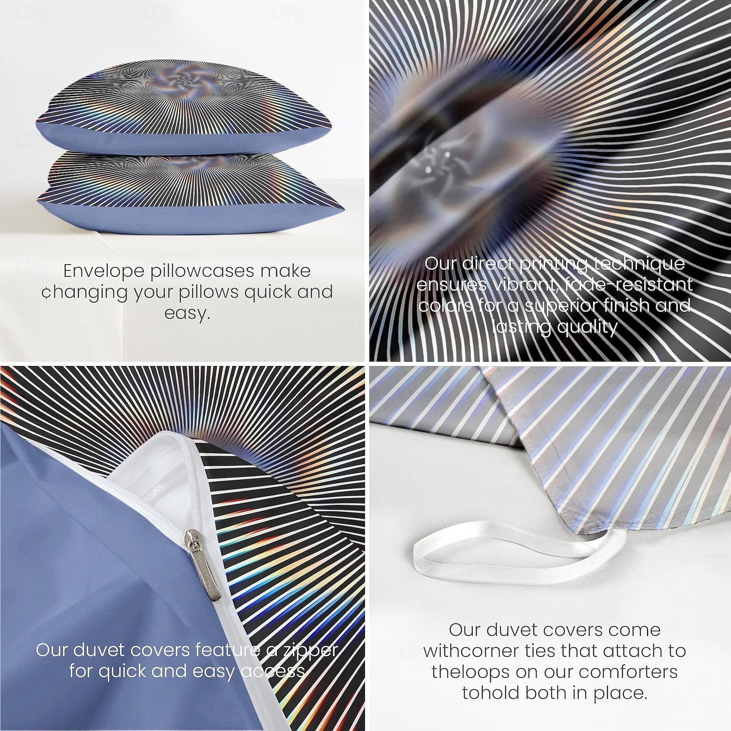 påslakanset med grafiska tryck på optiska illusioner, sängset i 100 % bomull, ultramjukt och andningsbart material, inkluderar påslakan och örngott, modern och snygg design, slitstark 2025 - $60.99 –P16