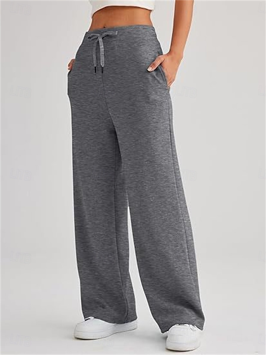 Women's Sweatpants Wide Leg Pants Trousers Active Streetwear Casual Full Length Mid Waist Plain Pocket Drawstring Elastic Waist Breathability Soft Comfortable Micro-elastic Outdoor Street Daily 2025 - $23.99 –P11