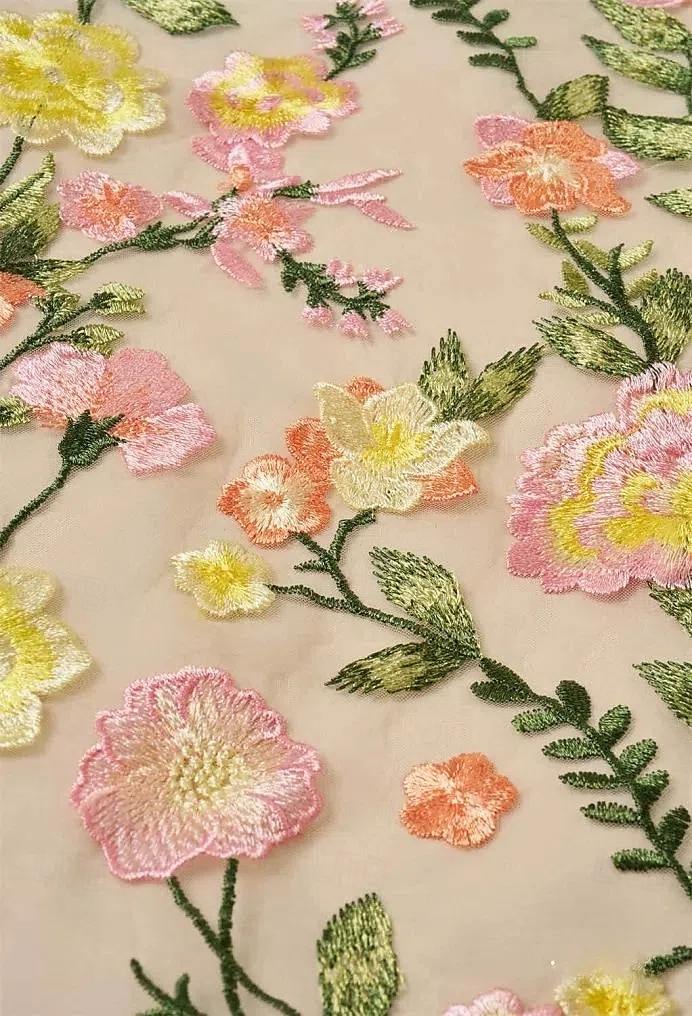 Bloemige Kant A-Lijn Geborduurde Jurk Strandbruiloft Formele Moeder Van De Bruid Elegante Vintage V-Hals Enkelhoogte Tule Korte Mouw Met Applicaties Bloem 2025 - $129.99 –P4