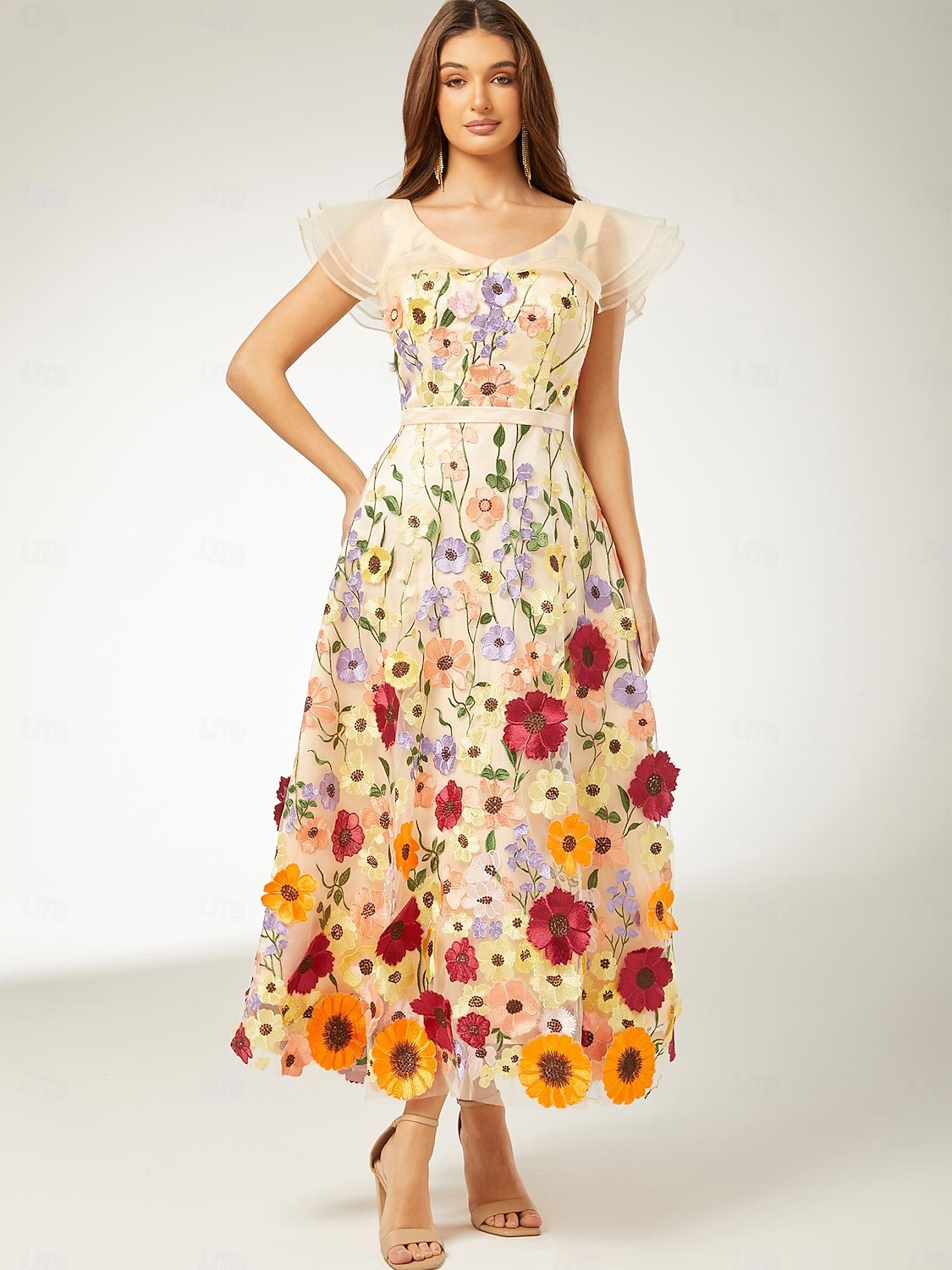 Vestidos de Cóctel A-Line Boda en la Playa Elegante Vestido Invitado de Boda Uso de Fiesta Hasta el Tobillo Sin Mangas Escote en V Encaje con Volantes Aplicaciones Vestidos 2025 - $231.99 –P1