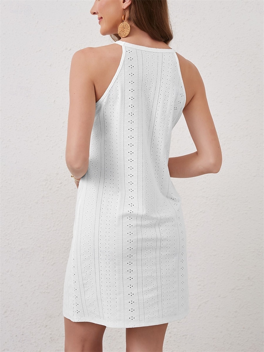 Mujer vestido largo vestido largo Vestido de encaje Vestido informal Elegante Casual Vacaciones Diario Ajuste regular Plano Sin Mangas Cuello Barco Blanco Verano Primavera 2025 - $35.99 –P2